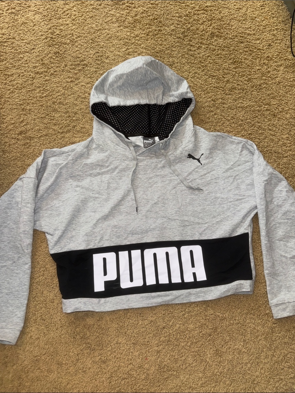 Puma Light Gray Hoodie with Black Logo Band